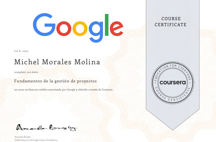 Certificado Google Fundamentos en Gestión de Proyectos