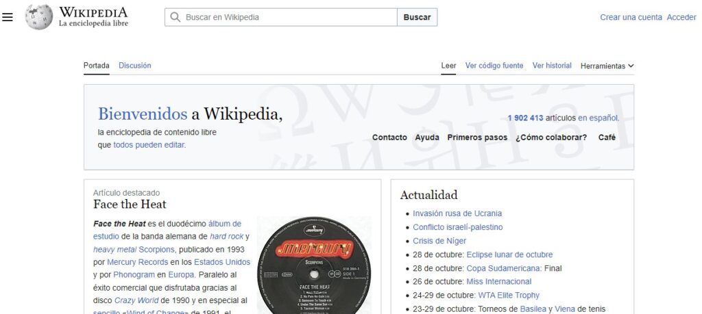 visita orgánica al sitio web de Wikipedia