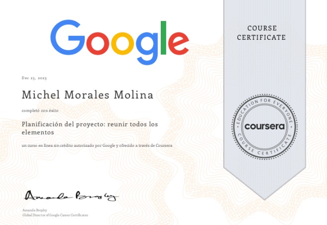 Certificado Google Planificación de Proyectos