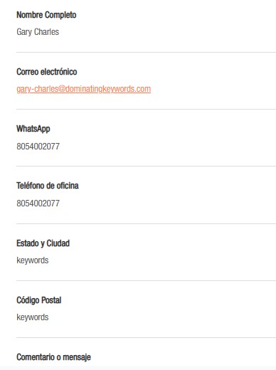 Ejemplo de SPAM a través de formularios de captación sin reCAPTCHA