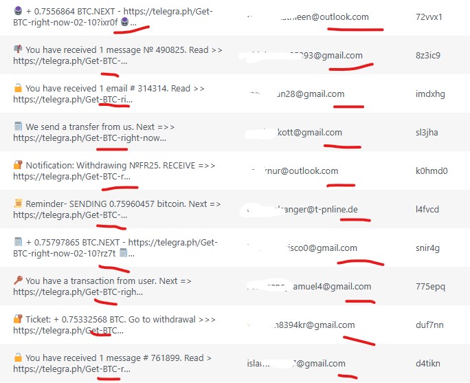 Ejemplo de cómo se inyectaron diferentes direcciones de correo para enviar un enlace a cada una de esas direcciones.